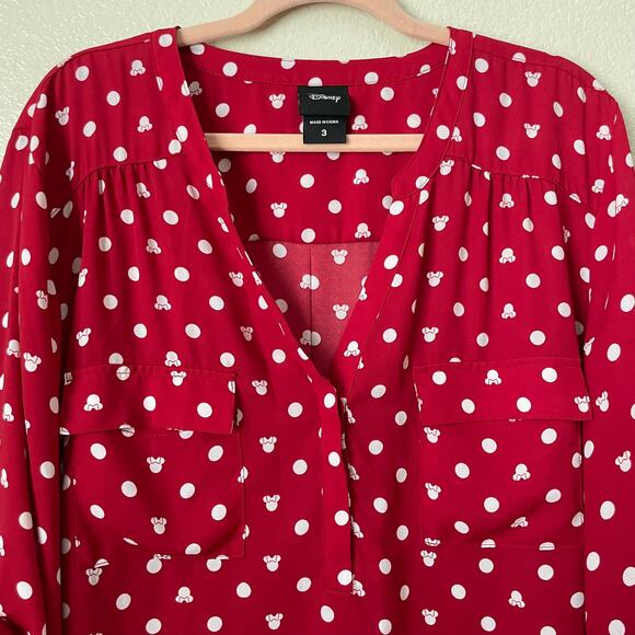 Torrid Disney Top Womens 3X Red White Minnie Mouse Harper Georgette Dot Blouse - Picture 4 of 12
